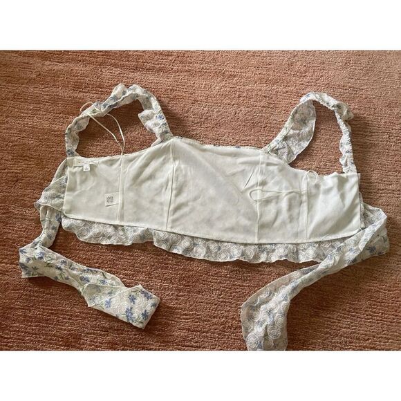 Kirious Los Angeles Embroidered Floral Crop Top L Ruffle Straps Tie Back NWT - Picture 4 of 8